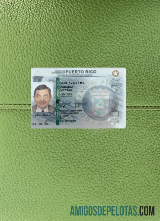 Carteira de motorista de Porto Rico 2022 presente fotolook frente amostra